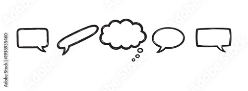 Set of five sketch speech bubbles in various geometric and organic shapes for talking