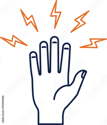 Hand pain icons, nerve discomfort vector set, medical health illustration, ergonomic injury clipart, arthritis graphics, wrist strain artwork, flat vector illustration