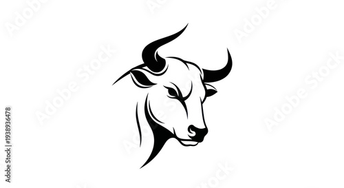 Stylized Bull Head Silhouette, Powerful Animal Icon, Black and White Graphic