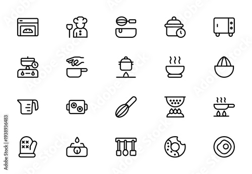 Baking and Cooking Line Icon Set – Modern Minimal Kitchen Tools, Food and Culinary Outline Icons Collection for Restaurant and Branding Design