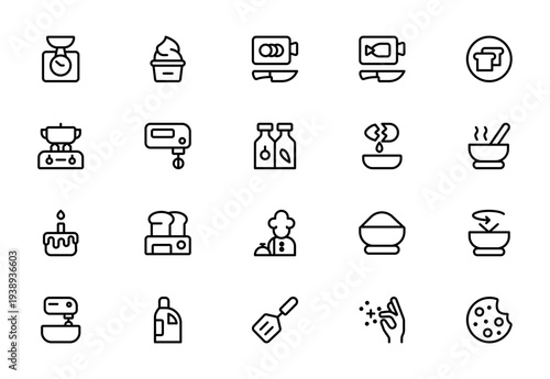 Baking and Cooking Line Icon Set – Modern Minimal Kitchen Tools, Food and Culinary Outline Icons Collection for Restaurant and Branding Design
