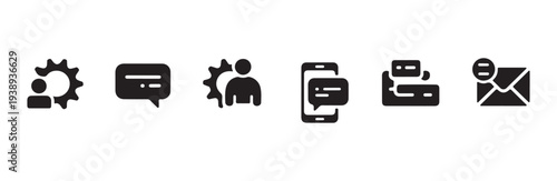 Customer service and communication icons featuring user gear smartphone and message symbols