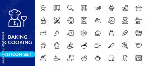 Baking and Cooking Line Icon Set – Modern Minimal Kitchen Tools, Food and Culinary Outline Icons Collection for Restaurant and Branding Design