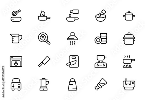 Baking and Cooking Line Icon Set – Modern Minimal Kitchen Tools, Food and Culinary Outline Icons Collection for Restaurant and Branding Design