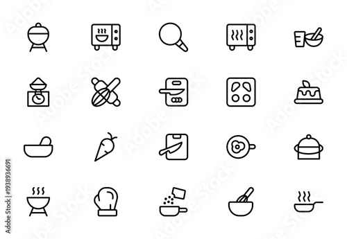 Baking and Cooking Line Icon Set – Modern Minimal Kitchen Tools, Food and Culinary Outline Icons Collection for Restaurant and Branding Design