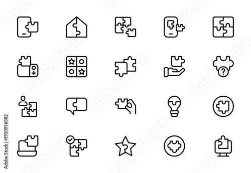 Puzzle Game Line Icon Set – Modern Minimal Puzzle, Brain Teaser and Logic Game Outline Icons Collection for Apps and Digital Media