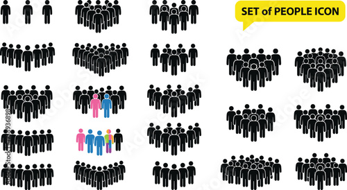 People crowd icon set collection, human group pictograms showing community, teamwork, diversity and social network concept isolated on white background