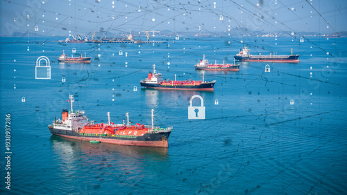 Wallpaper Mural oil tanker ship LPG tanker with digital security lock network. Concept of global energy security, natural gas logistics protection, and maritime Blocking the Strait of Hormuz Torontodigital.ca