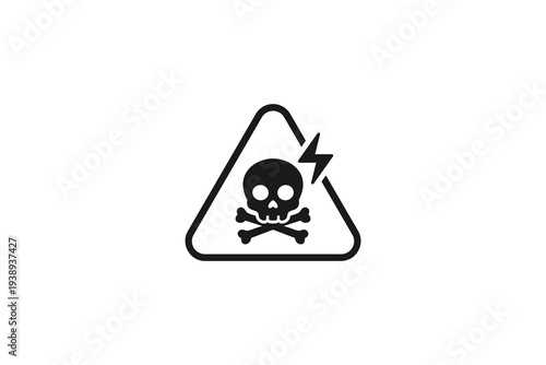 Danger Warning Sign with Skull and Lightning Bolt Icon high voltage
