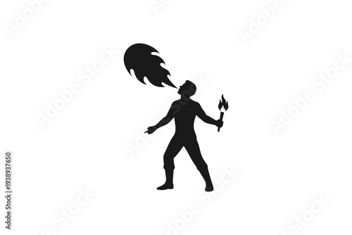 Silhouette of a Fire Breather Performing with a Torch
