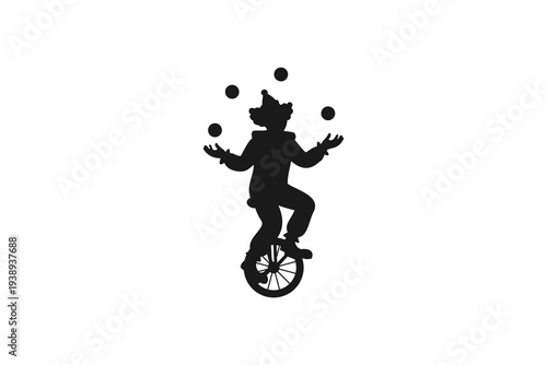 Silhouette of a Clown Juggling on a Unicycle