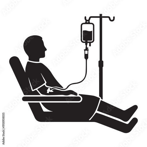 Medical iv drip with patient stark Icon Silhouette vector black design on a white background