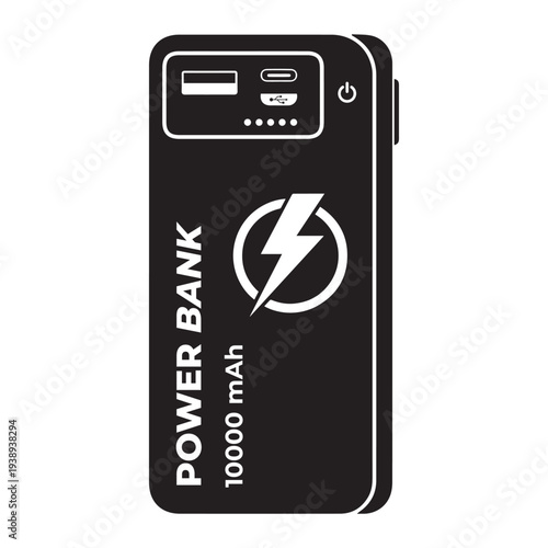 Portable power bank 10000mah Icon Silhouette vector black design on a white background
