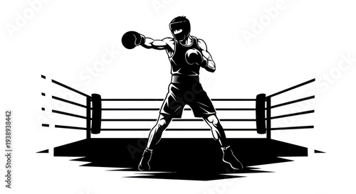 Boxer in Ring Silhouette Graphic Punching