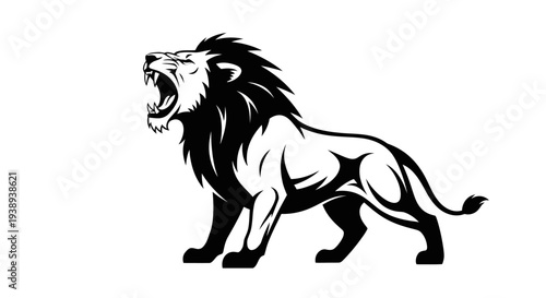 Fierce lion roaring with powerful stance and sharp claws