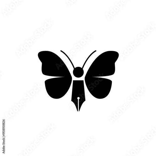 Elegant Butterfly and Fountain Pen Creative Writing Logo Icon
