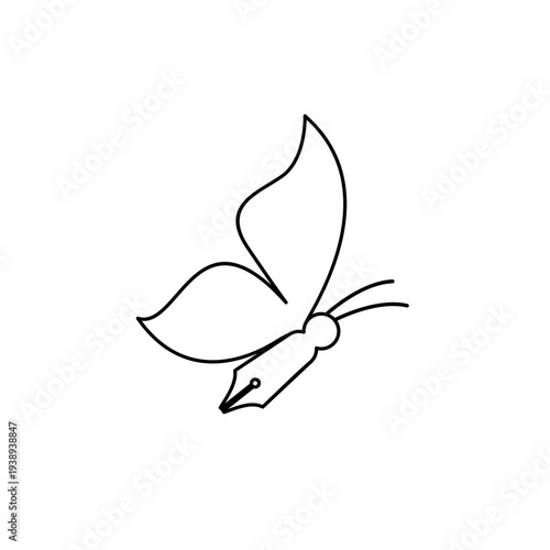 Minimalist Butterfly Pen Nib Logo Design Symbolizing Creative Writing and Artistic Inspiration