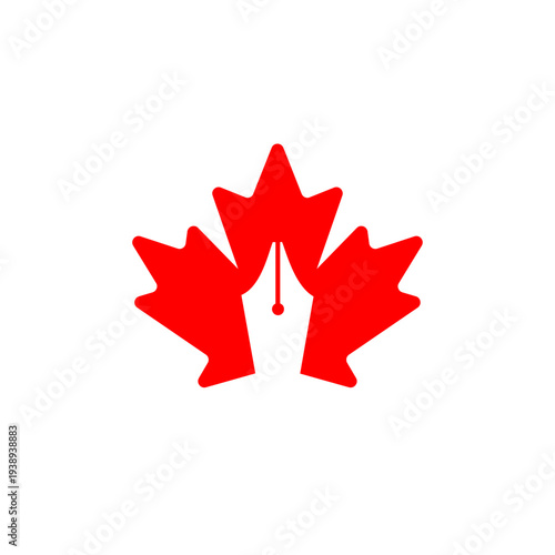 Canadian Maple Leaf and Fountain Pen Nib Logo Design on White Background