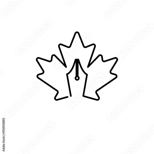 Canadian Maple Leaf and Fountain Pen Nib Logo Icon