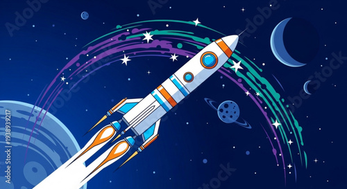 Stunning space rocket launching into cosmos with vibrant stars