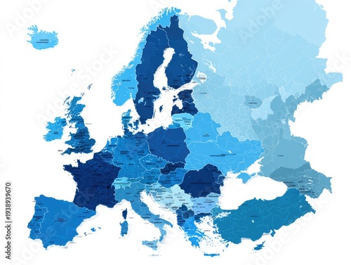 Map of Europe showing countries and their internal administrative divisions