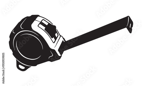 A retractable measuring tape tool vector illustration Icon Silhouette vector black design on a white background