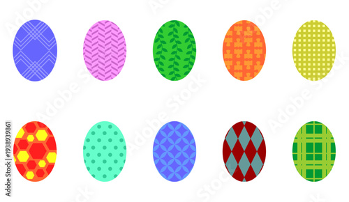 Set of Colorful Easter Eggs with Geometric Patterns Isolated on White Background Vector 