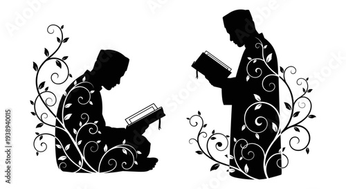 Set of 2 reading silhouettes vector