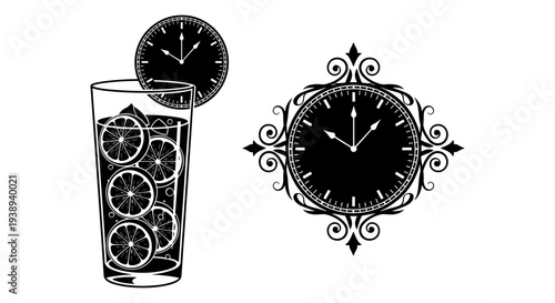 Set of 2 clock icons vector