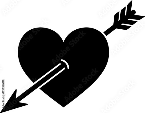 A black heart pierced by an arrow on a white background Vector
