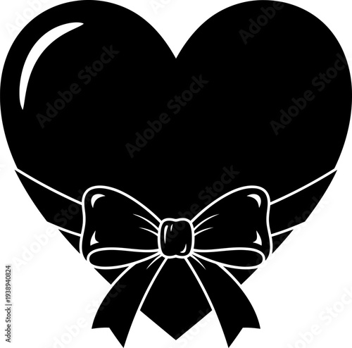 A black heart with a bow tied around it Vector