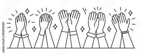 A Line of Clapping Hands with Sparkles and Stars