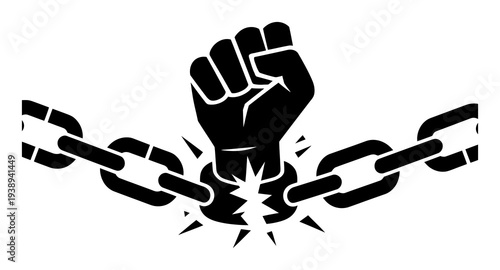 Fist breaking chains, symbol of freedom and liberation