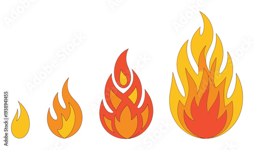 Four Stylized Flames in Increasing Size and Intensity