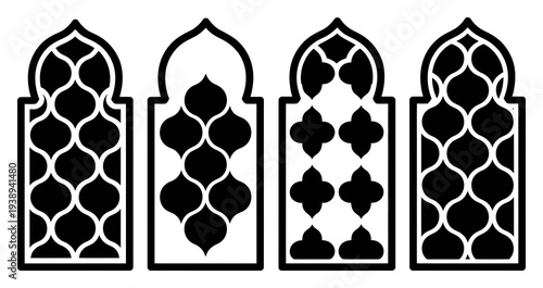Islamic Geometric Window Patterns: Four Decorative