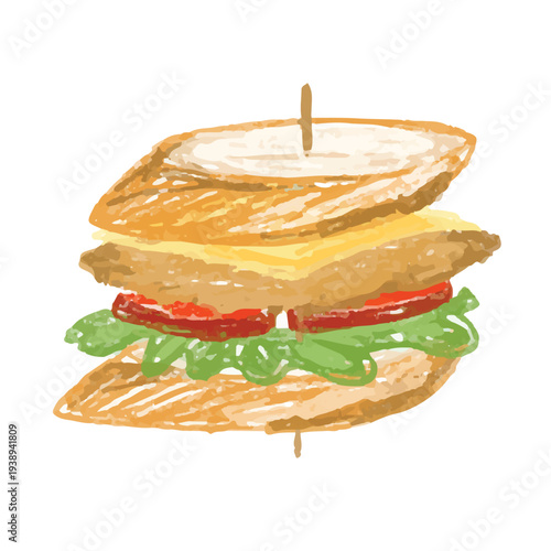Quadro su tela sandwich baguette illustration club sandwich drawing icon for menu cafe restaura