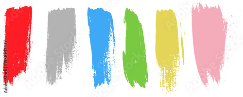 Set of colorful brush strokes, lines, dry brush, hand painted design elements. Grunge boxes, textured, backgrounds for text. Colored rough grunge edges. Collection of artistic brushes.