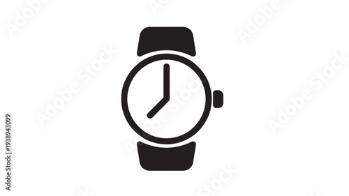 Watch analog icon with a black dial and simple hands indicating a specific time, presented on a clean white background