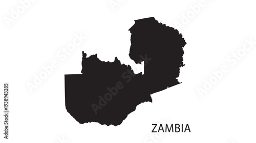 Map of Zambia in black silhouette on a white background, with the country name clearly visible below.
