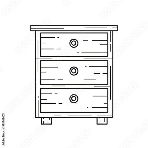 Wooden Nightstand with Three Drawers Line Art.
