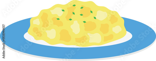 Scrambled Eggs on a Plate Flat Illustration Isolated on White Background