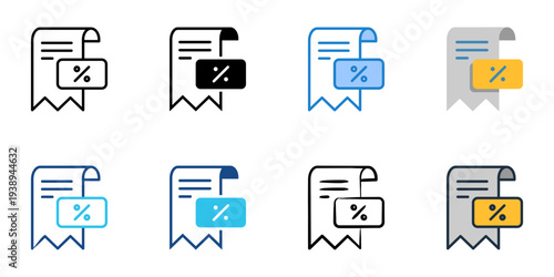 Tax icons set multiple style collection. Editable stroke 
