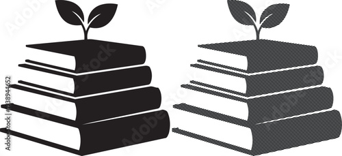 Comparison between traditional and modern layered book designs with plant motifs