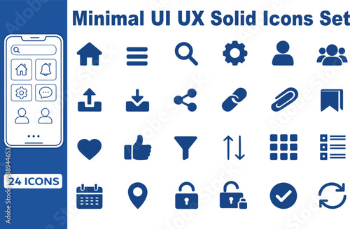 Minimal UI UX Solid Icons Set – Modern Interface Icons for App, Web, and Dashboard Design