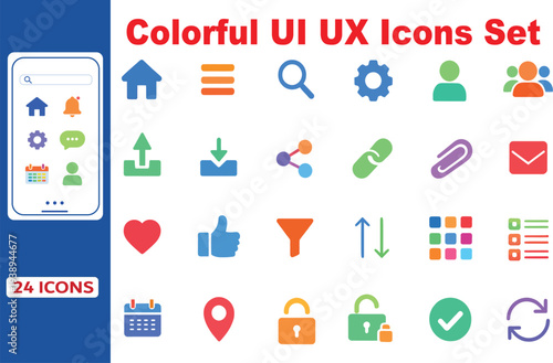 Colorful UI UX Icons Set – Modern Flat Interface Icons for Mobile Apps, Web and Dashboard Design