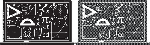 Comparison of chalkboard and digital chalkboard mathematical equations and symbols