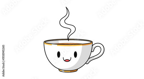Cute Cartoon Coffee Cup with Steam and Face