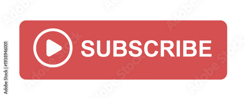 Subscribe button with play icon, featuring vector design for websites, apps, and digital media to encourage video content engagement and user interaction.