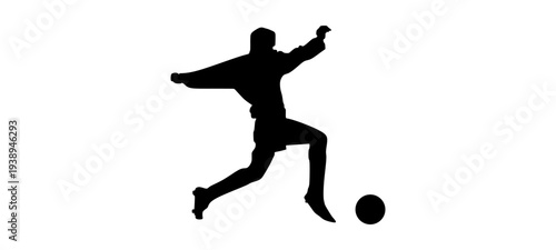 Soccer Player Kicking Ball Silhouette – Football Sports Action Vector Illustration.