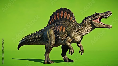 Realistic Spinosaurus Dinosaur Roaring on Green Screen